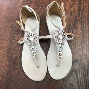 Express Jeweled T Strap Sandals